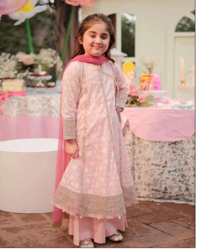 Girl's Unstitched Embroidered Pink