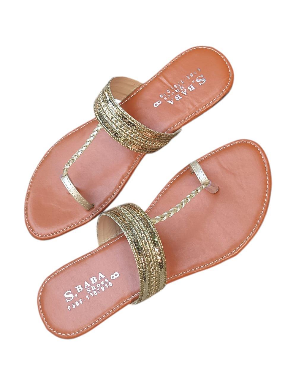 Stylish Golden Kolhapuri Chappal - Women's PU Leather Flat Sandals