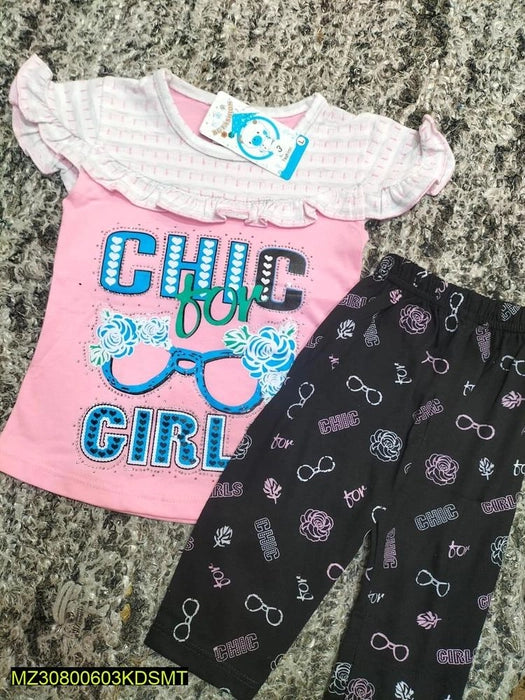 Girls Pink Top & Black Trouser Summer Set - Age 2-4 Years