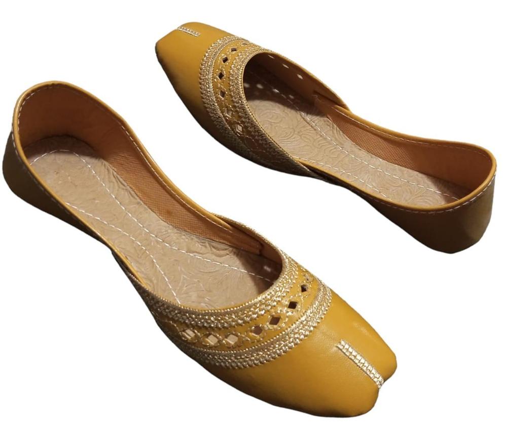 Women's PU Fabric Plain Khussa - Mustard | Samina Fashion