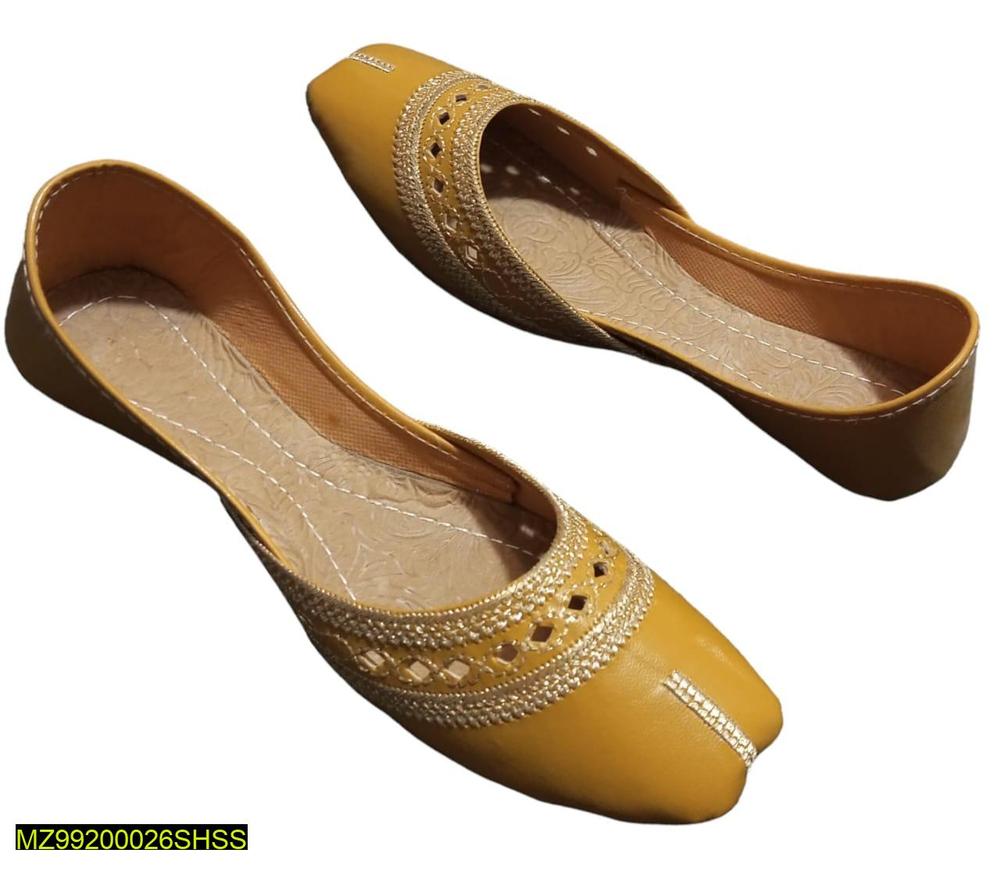 Women's PU Fabric Plain Khussa - Mustard | Samina Fashion