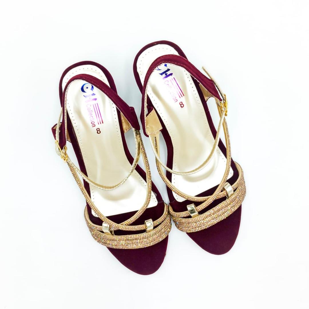 Women's Rexine Heels - Maroon Rhinestone | Samina Fashion