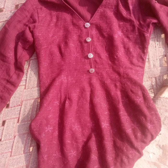 Girls Maroon Embroidered Frock & Shalwar Set (Age 5-7 Years) | 2-Piece Traditional Fancy Suit