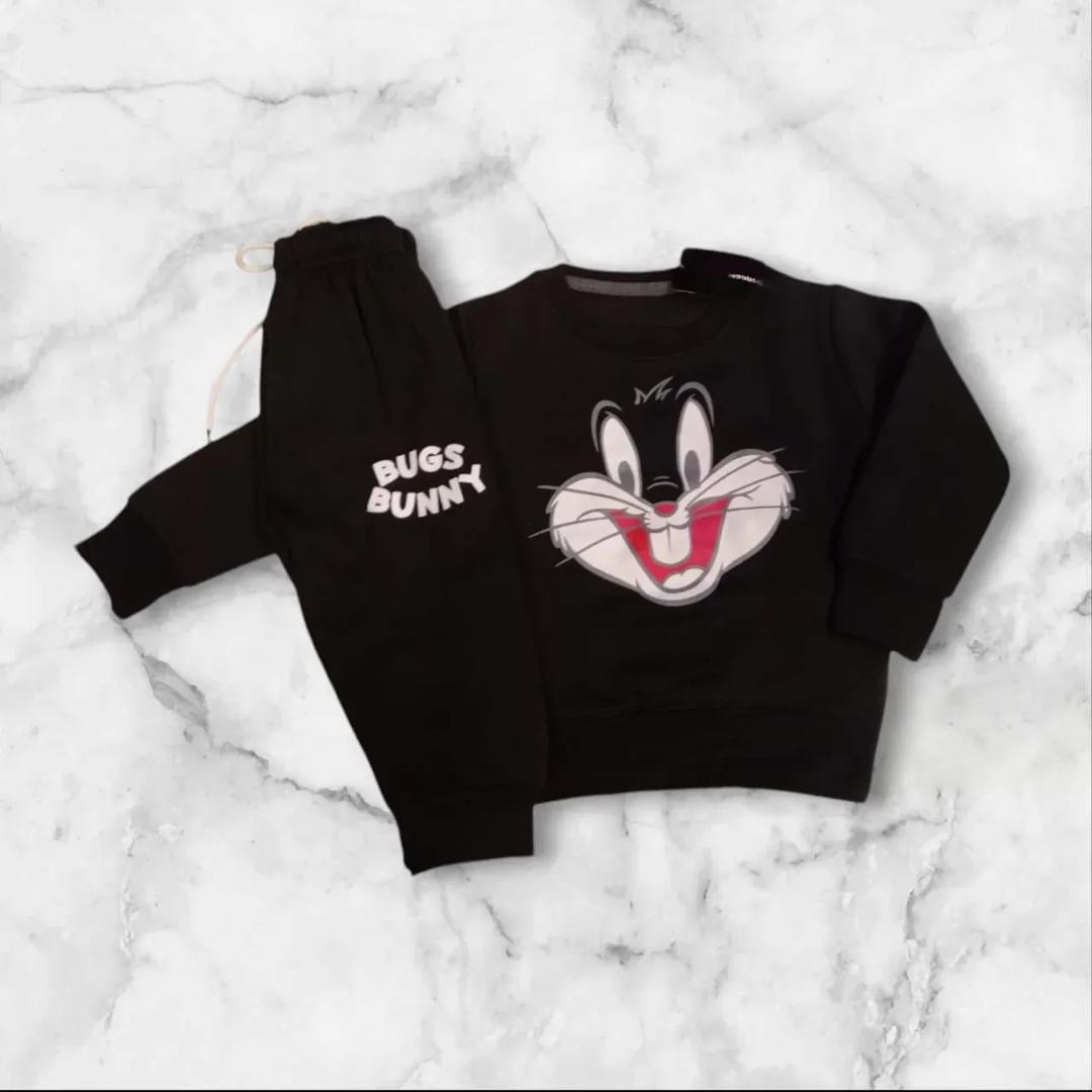 Boys Bugs Bunny Winter Fleece Tracksuit - Warm 2-Piece Set (Black)