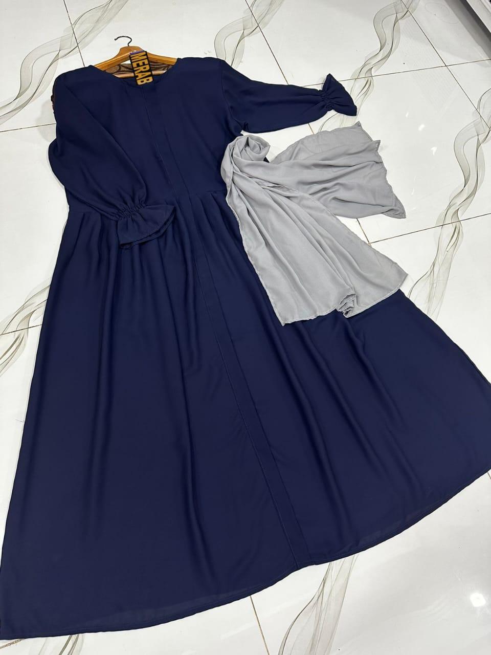 Navy Blue Georgette Abaya with Stroller | Full-Length Modest Dress