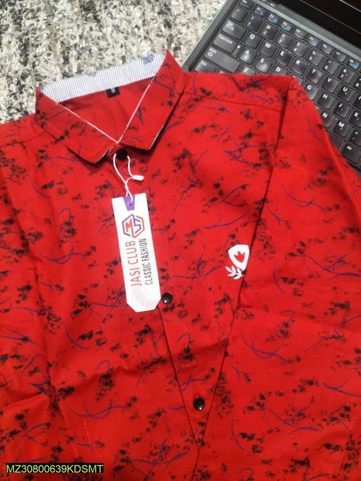 Boys 2-Piece Suit: Red Abstract Printed Shirt with Matching Pant (Age 5-6 Years) | Trendy Party Wear