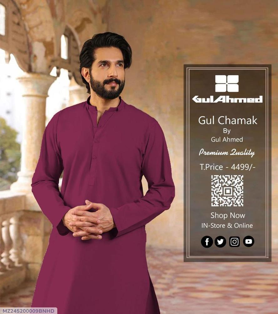 GulAhmed Gul Chamak Men’s Unstitched Suit – Premium Wash & Wear (Plum Maroon Color