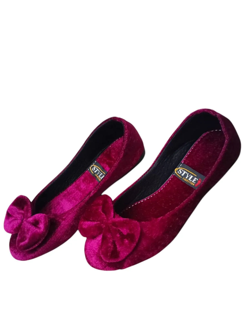 Women's Maroon Velvet Pumps Bow Shoes | Buy Online UAE Saudi Qatar Bahrain | Samina Fashion