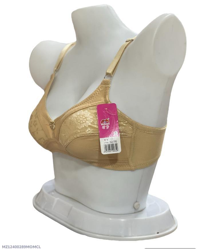 Skin Color Floral Padded Bra – Everyday Comfort Lingerie with Adjustable Straps