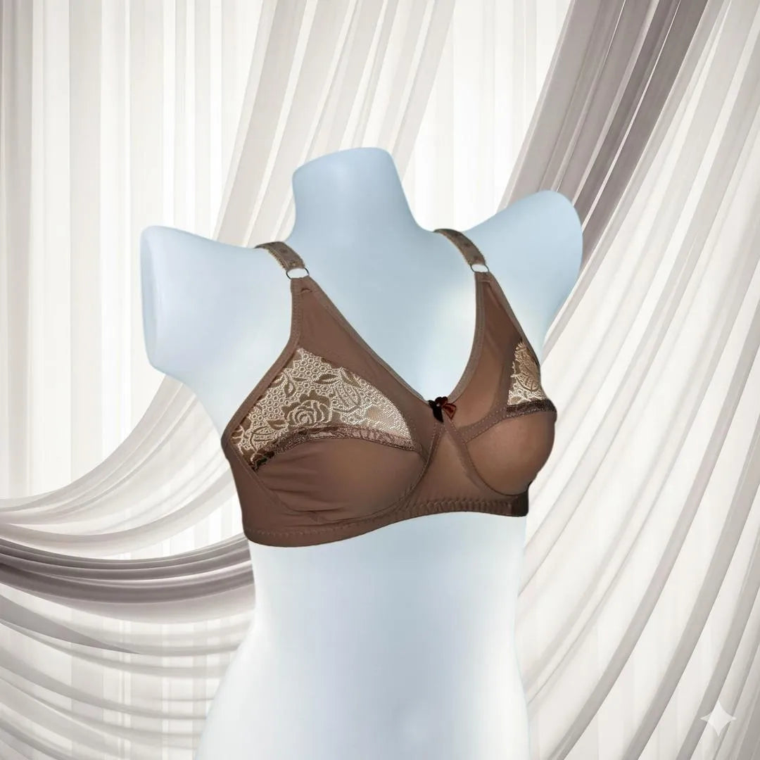 Brown Malai Jersey Full Cup Bra with Net Design