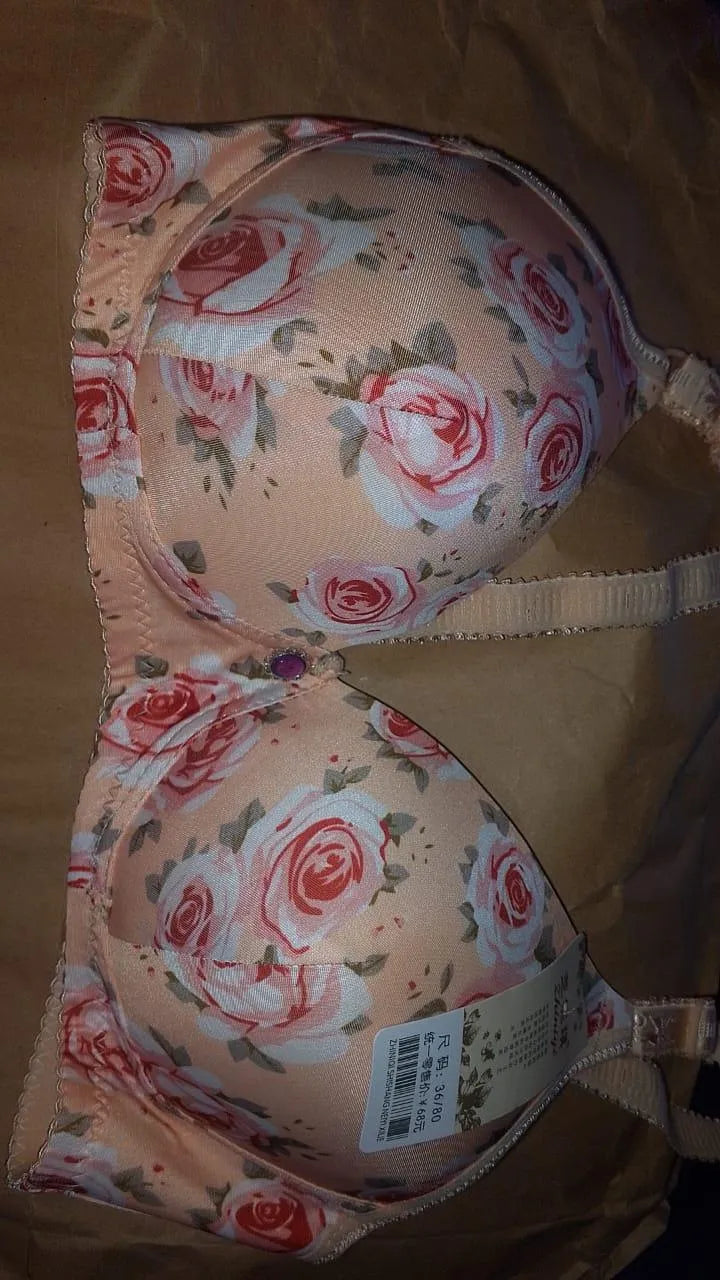 Beautiful Orange Floral Printed Padded Bra - Wire-Free Cotton Comfort (Sizes 36-42)