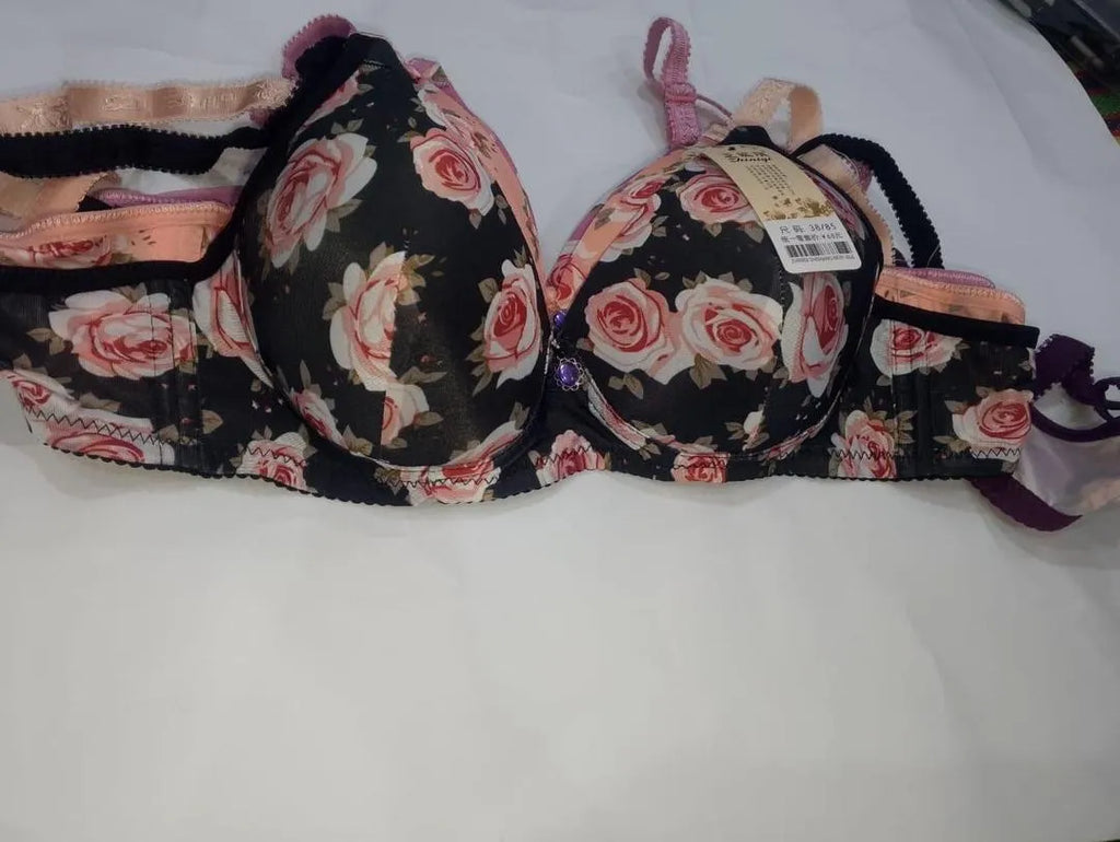 Beautiful Orange Floral Printed Padded Bra - Wire-Free Cotton Comfort (Sizes 36-42)