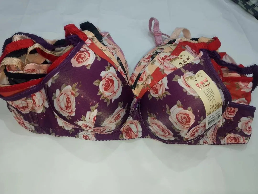 Beautiful Orange Floral Printed Padded Bra - Wire-Free Cotton Comfort (Sizes 36-42)