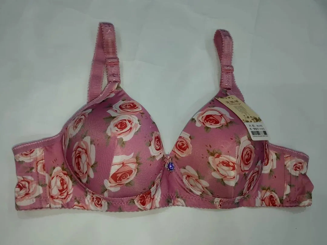 Beautiful Orange Floral Printed Padded Bra - Wire-Free Cotton Comfort (Sizes 36-42)