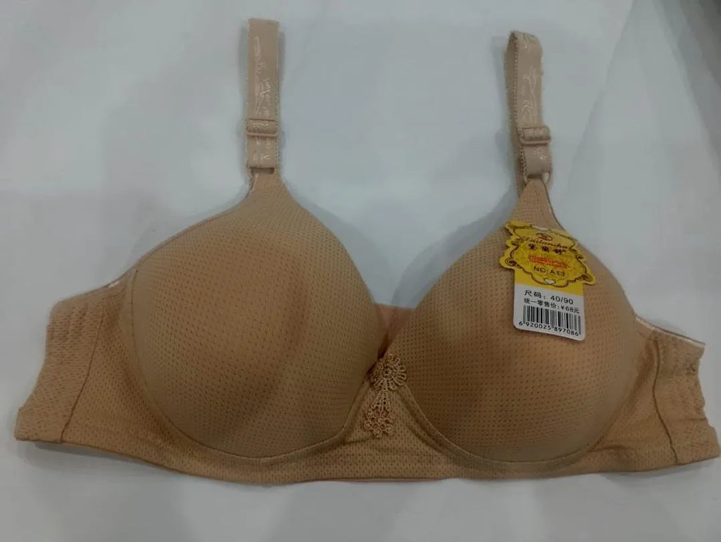 Elegant Off-White Spandex Padded Bra - Wire-Free Comfort (B Cup, Sizes 36-42)
