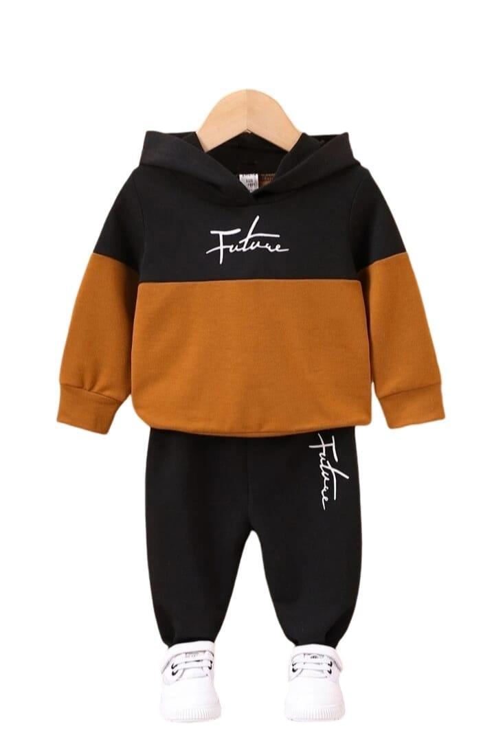 Boys' 'Future' Printed Tracksuit - 2 Piece Hoodie & Trouser Set (Black & Brown)