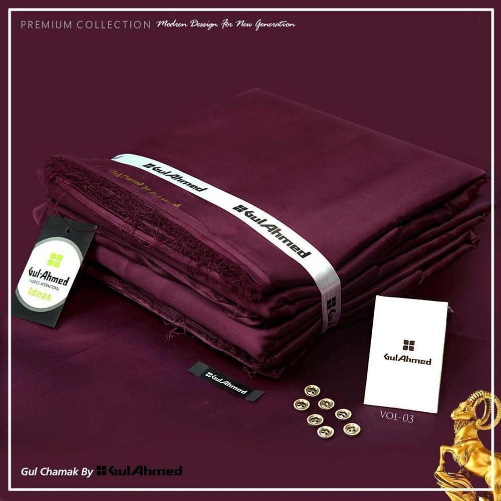 GulAhmed Gul Chamak Men’s Unstitched Suit – Premium Wash & Wear (Plum Maroon Color