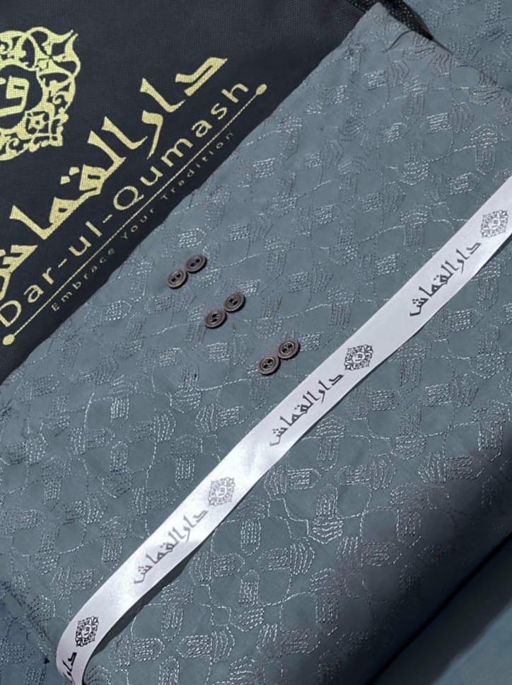 Dar-ul-Qumash Men's Unstitched Soft Cotton Suit - Front Full Embroidery (Cream/Beige)