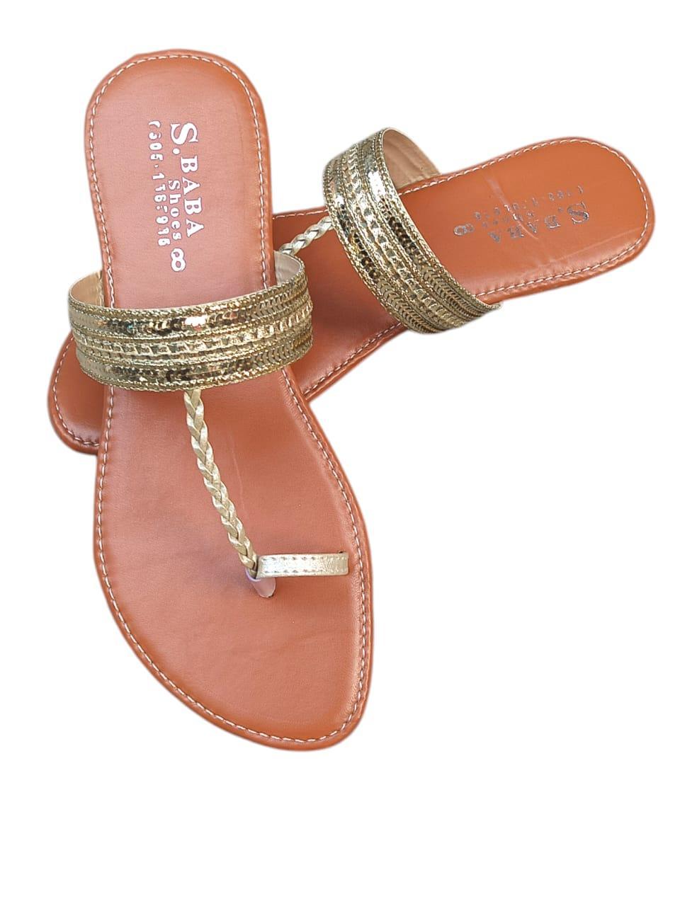 Stylish Golden Kolhapuri Chappal - Women's PU Leather Flat Sandals
