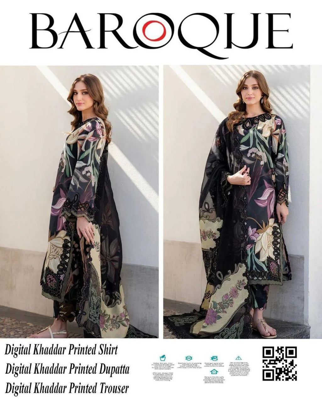 Premium Black 3-Piece Unstitched Khaddar Suit – Digital Print Winter Collection