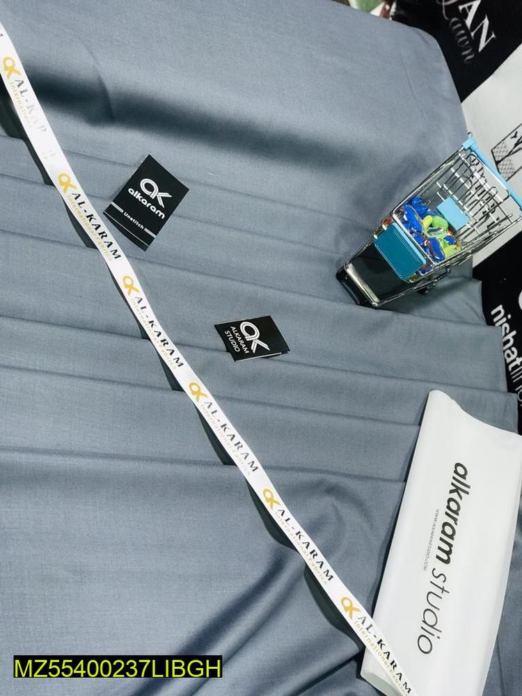 Men’s Unstitched Wash & Wear Summer Suit – Plain Fabric with Buttons & Brand Tag (4 Meters)