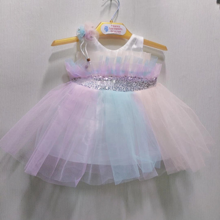 Fancy Sequin & Net Layered Party Frock for Girls (Blue/Peach) | Age 3-6 Years | Princess Ball Gown