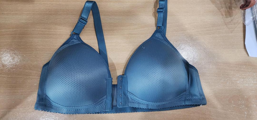 Women’s Front Closure Push-Up Bra – Breathable Mesh Padded Bra with Wide Straps (Slate Blue)
