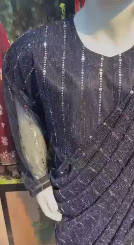 Girls Black Ready-to-Wear Saree | Stitched Chiffon Moonlight 3Pc Suit (6-12 Years